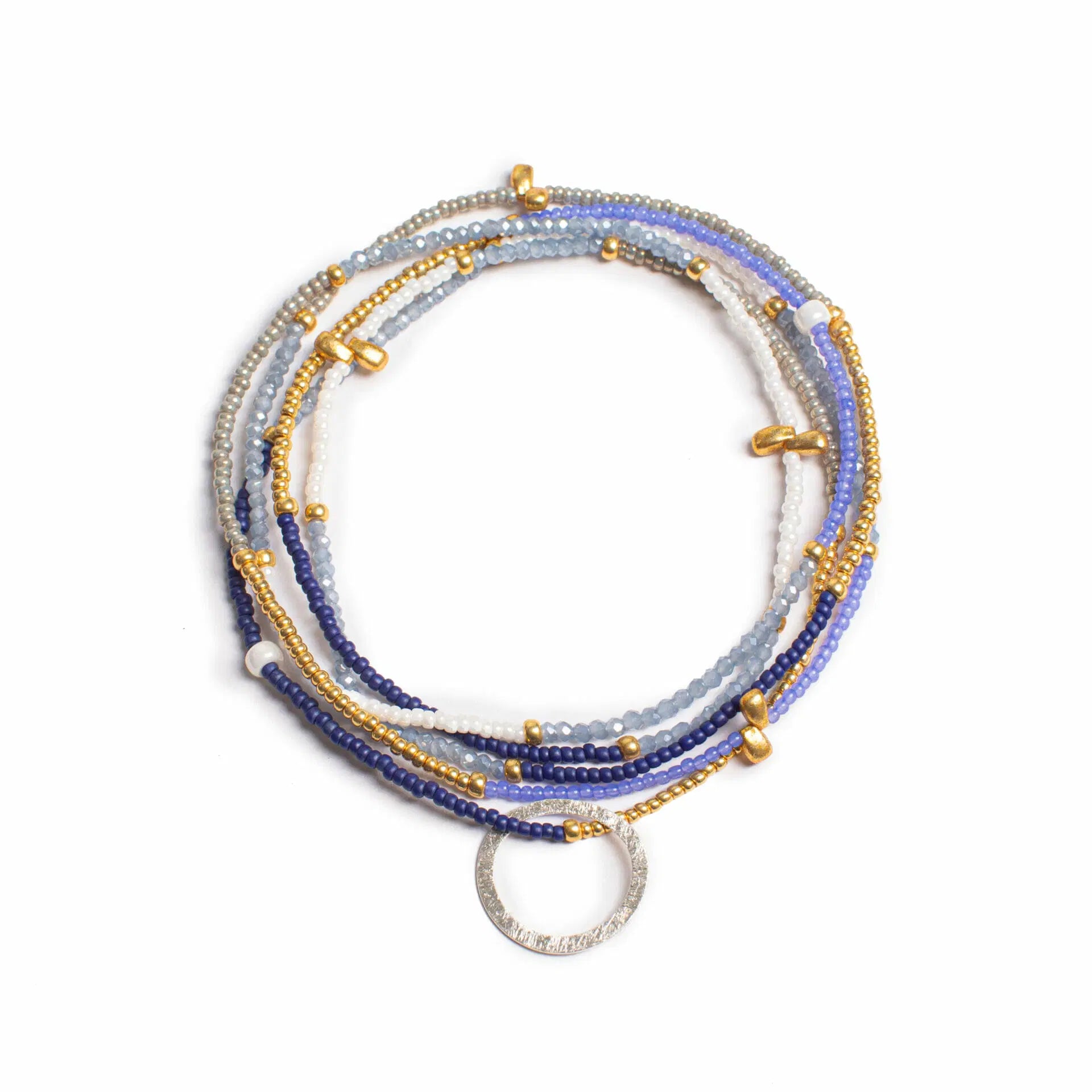 THE MAKERY HEART STRING NECKLACE IN NAVY AND LAVENDER