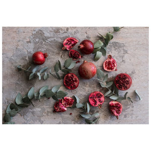 DISPOSABLE PLACEMATS - EUCALYPTUS LEAVES TWIG AND POMEGRANATES