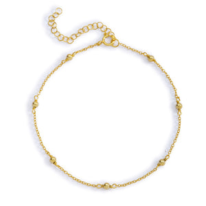 THE MAKERY GOLD PLATED STERLING SILVER ANKLET WITH 7 GOLD BEADS IN CHAIN