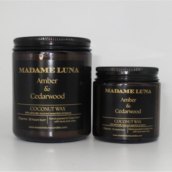 MADAME LUNA AMBER JAR COCONUT CANDLE RANGE - AMBER & CEDARWOOD