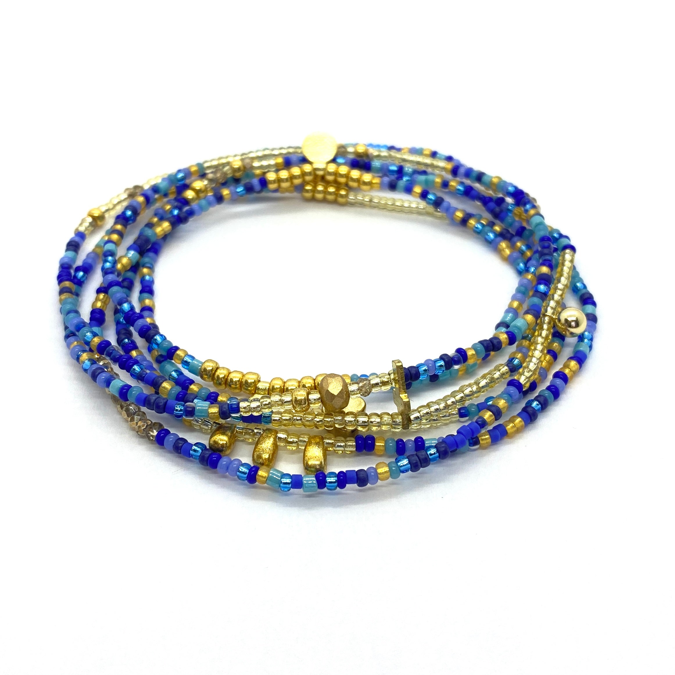 THE MAKERY INDIGO & DENIM ELASTICATED WRAP BRACELET