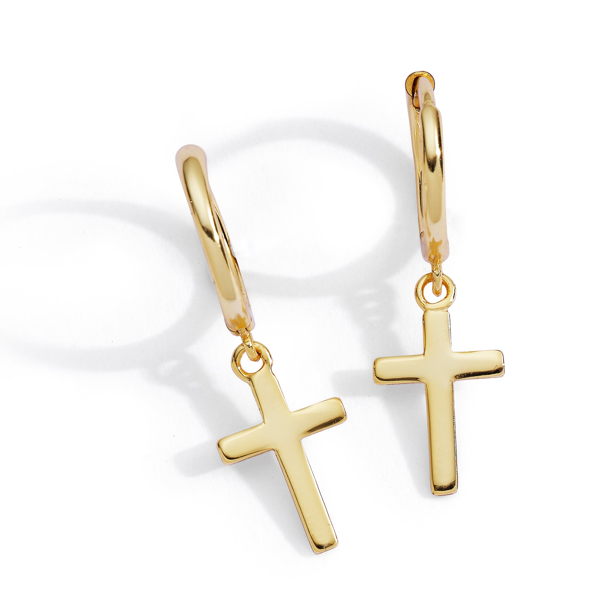 THE MAKERY GOLD PLATED STERLING SILVER 11MM HUGGIE WITH CROSS PENDANT