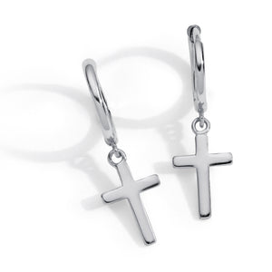 THE MAKERY STERLING SILVER 11MM HUGGIE WITH CROSS PENDANT