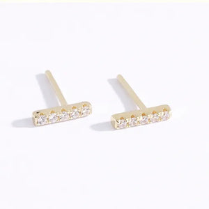 THE MAKERY DIAMANTE BAR STUD GOLD PLATED STERLING SILVER EARRINGS
