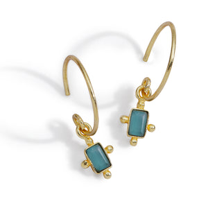 THE MAKERY GOLD & BLUE CHALCEDONY MINI RECTANGLE CHARM EARRING