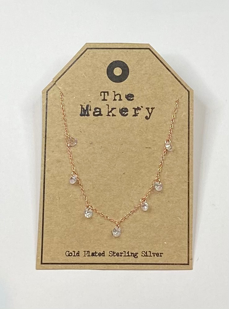 THE MAKERY ROSE GOLD CRYSTAL DROPS NECKLACE