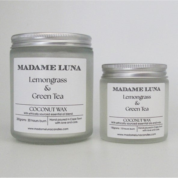 MADAME LUNA AMBER JAR COCONUT CANDLE RANGE - LEMONGRASS & GREEN TEA