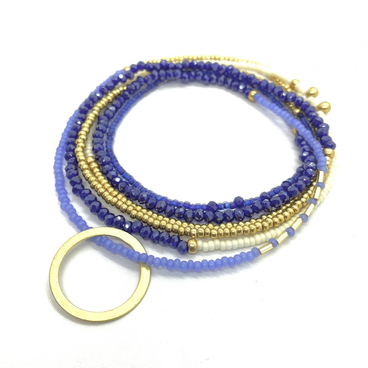 THE MAKERY HEART STRING LONG NECKLACE IN NAVY LAVENDER AND GOLD