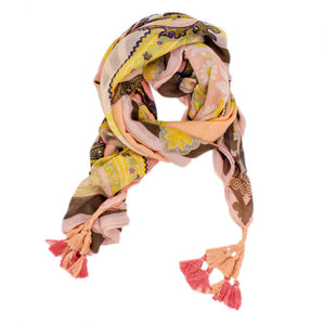 SCARF - PEACH & YELLOW ABSTRACT PATTERN