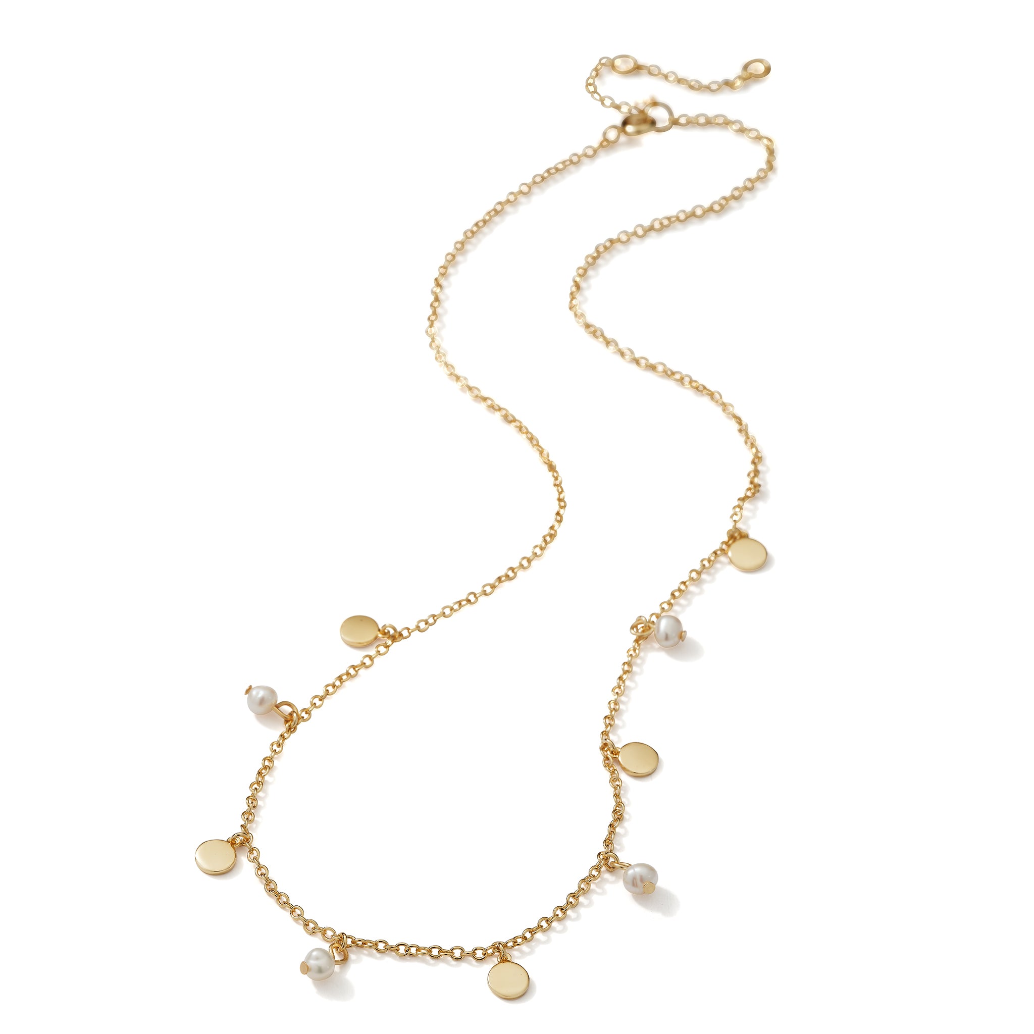 THE MAKERY BRASS DISCS AND FRESHWATER PEARL BEADS NECKLACE