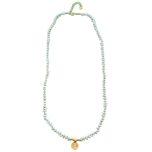 THE MAKERY PEARL NECKLACE WITH GOLD DISC CHARM