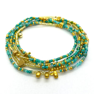 THE MAKERY BEADED WRAP BRACELET TEAL AND AQUA