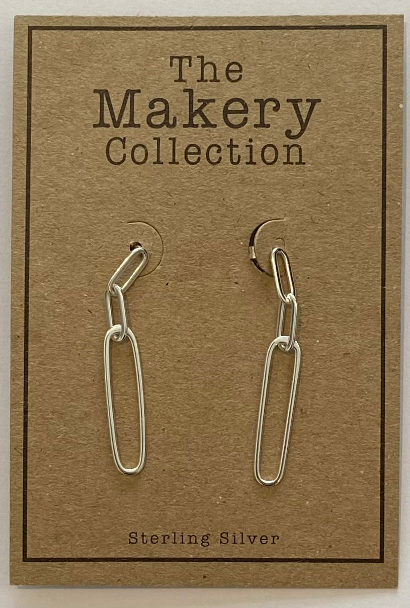 THE MAKERY STERLING SILVER 3 PAPERCLIPS EARRINGS