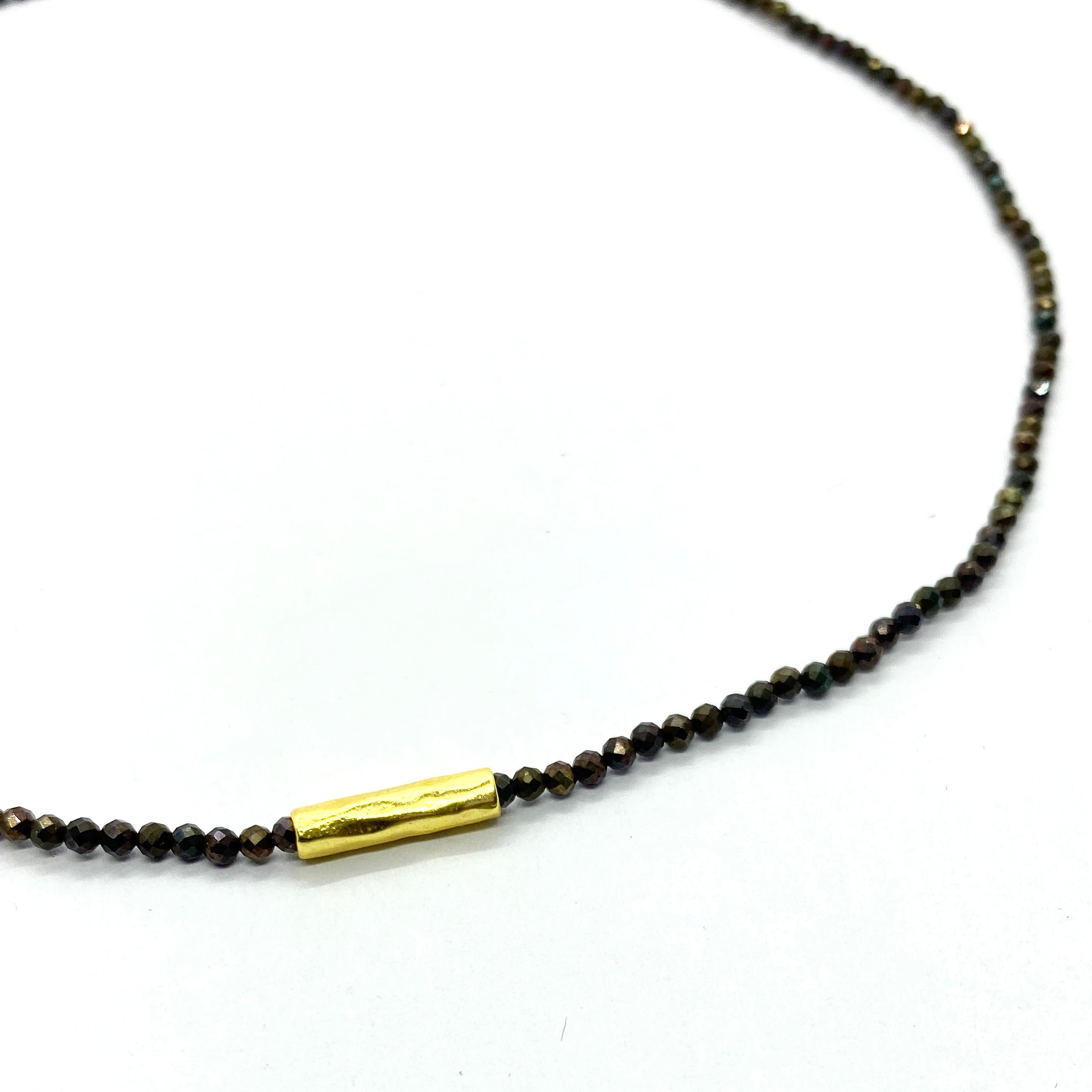 THE MAKERY SHORT BLACK SPINEL NECKLACE WITH GOLD PLATED BRASS TUBE CHARM