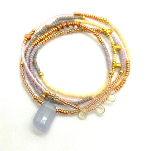 THE MAKERY LAVENDER PINK GREY AND ROSE GOLD GEMSTRING NECKLACE