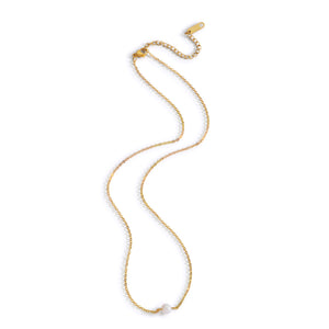 THE MAKERY GOLD AND SINGLE PEARL CHAIN NECKLACE