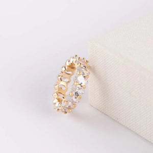 curAtiv SURAT 14K REAL GOLD PLATED RING WITH OVAL CUBIC ZIRCONIAS - 17.3MM